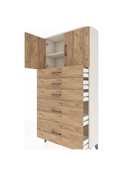Arges Dolap 2 Raflı 5 Çekmeceli 2 Kapaklı 88x30x182 Aytaşı-çam Aytaşı