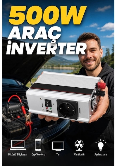 Araç Ve Karavan İçin 500w 12v Dc 220v Ac Usb Çıkışlı Fanlı İnverter Akü Güç Dönüştürücü