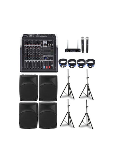 Okul Tören Ses Sistemi 4x12 Kabin Hoparlörlü Mixer Anfi Mikrofon Seti Bluetooth Usb Destekli