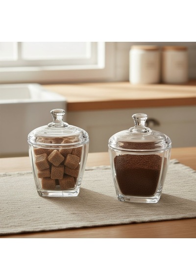Sina 2 Li Kapaklı Cam Şekerlik Seti 2 X 275 Ml. Şeffaf