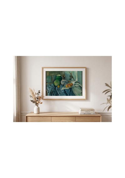 Klasik Sanat Cezanne Zencefil Kavanozu Ve Patlıcanlar Çerçevesiz Poster 21x30 Cm A4 Tablo Yağlı Boya