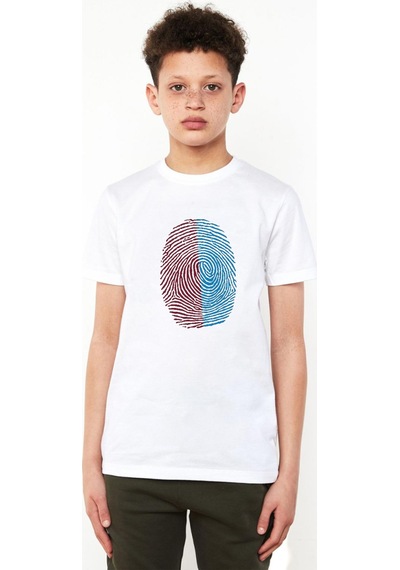 Tshirthane Bordo Mavi Parmak İzi Beyaz Çocuk Bisikletyaka Tshirt Beyaz
