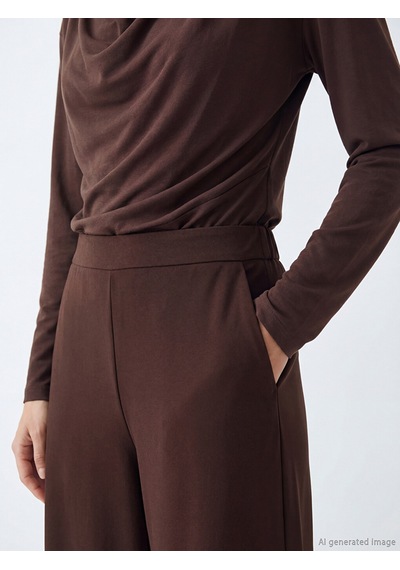 Lcw Modest Kahverengi Beli Lastikli Geniş Paça Kadın Pantolon