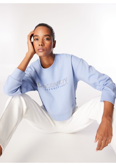 Discovery Expedition Mavi Kadın Bisiklet Crop Baskılı Sweatshirt D4wl-swt3010