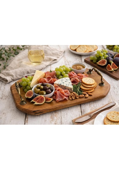 El Yapımı Ceviz Ağacı Sunum Tepsisi 24x42 Cm Antik Pirinç Kulplu Ahşap Servis Tepsisi Doğal Masif Ceviz