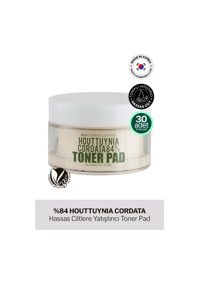 Derma Factory Hassas Ciltler İçin Yatıştırıcı Derma Factory Houttuynia Cordata %84 Toner Pad 30 Adet
