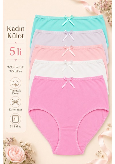 Nicoletta Kadın Külot 5 Li Paket Likralı Pamuklu Yüksek Bel Somon