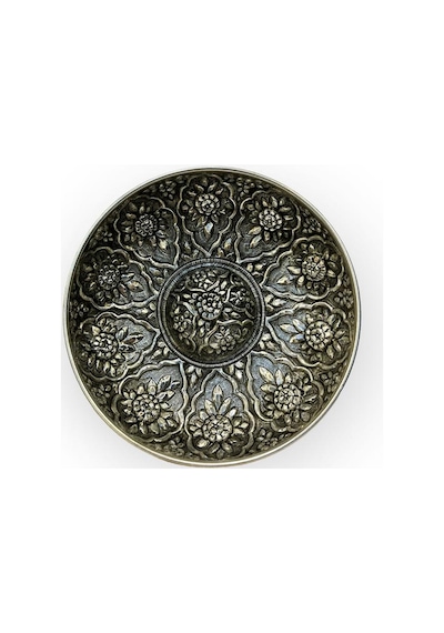 Gümüş Oksitli İşlemeli Bakır Hamam Tası Gümüş - Siyah