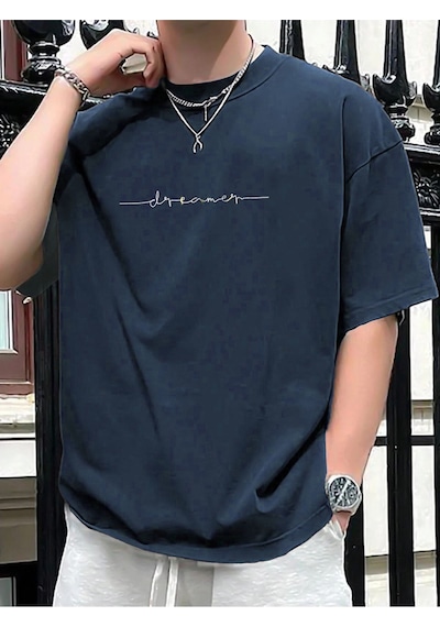 Startmore Oversize Erkek Dreamer Baskılı Bisiklet Yaka T-shirt Petrol