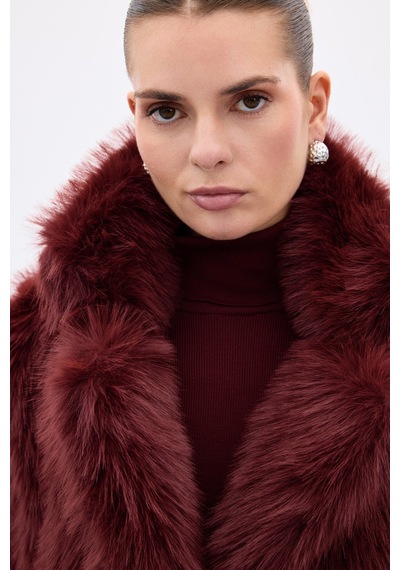 Sateen Çıt Çıt Detaylı Kürk - Bordo-136677 Bordo