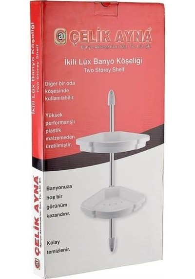 Çelik Ayna Banyo Köşe Rafı Şampuanlık Iki Gözlü 135 Çok Renkli