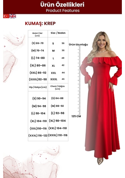 Zedefx Kadın Madonna Yaka Fırfırlı Elbise Kırmızı