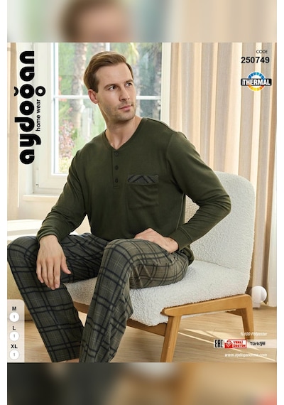 Aydoğan Erkek Aras Kışlık Termal Rahat Yeşil Pijama Takımı 0749