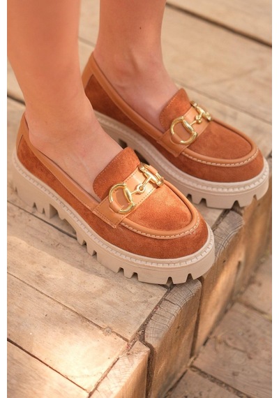 Mubiano Mb1170-tb Kalın Taban Lüx Süet Tokalı Taba Kadın Kolej Loafer Taba