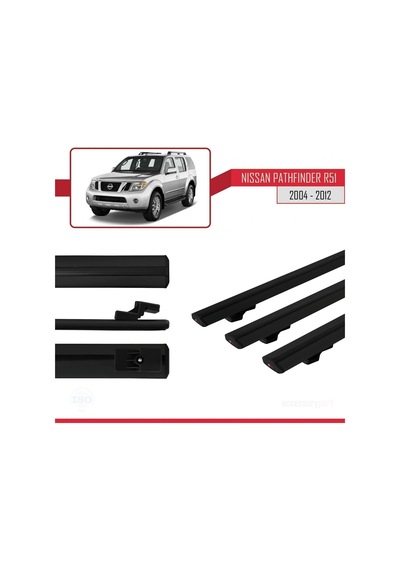 Nissan Pathfinder R51 2004-2012 Arası İle Uyumlu Basic Model Ara Atkı Tavan Barı Siyah 3 Adet