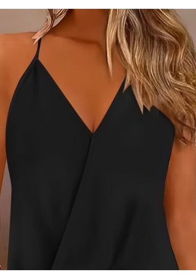 Butik İstanbul Kadın Ip Askılı V Kruvaze Yakalı Sandy Bluz Siyah