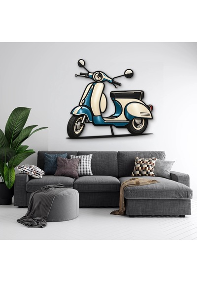 Retro Turkuaz Scooter - Metal Tablo - Dec0207 100 X 91 Cm Çok Renkli
