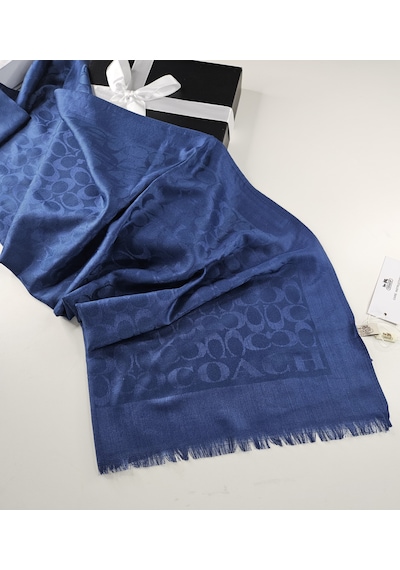 Miorel Scarfs C Desen Çift Taraflı Kaşmir İpek Şal 4 Mevsim Pamuk Şal Lacivert