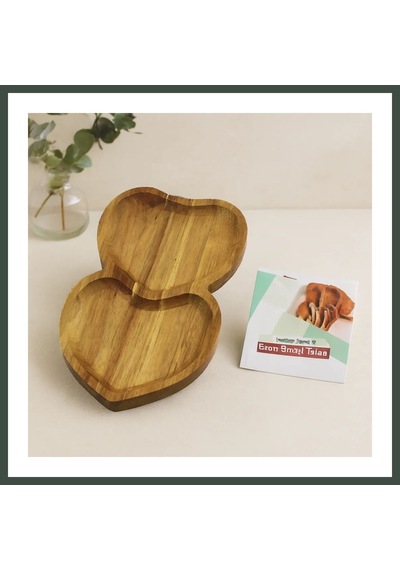 Bezos Akasya Kalpli 2 Bölmeli Ahşap Servis Tepsisi 25x14x1.4 Cm Nhr