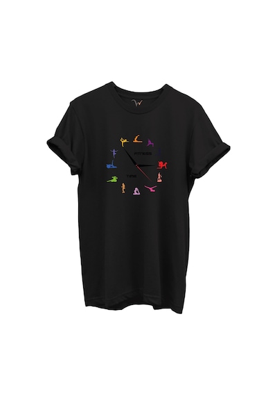 Fitness Time Spor Ve Yoga Figürlü Renkli Tasarımlı %100 Pamuk Regular Fit Unisex T-shirt Siyah