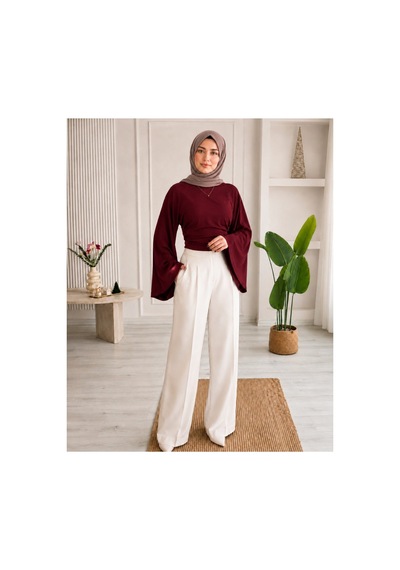 Unika Boutique Kadın Geniş Kol Belden Oturtmalı Bluz Bordo
