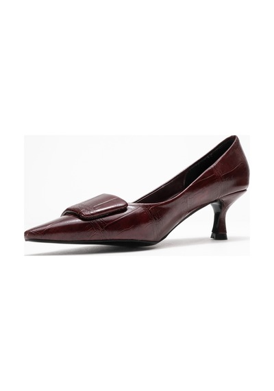 Luvishoes Luvi Shoes Marcıa Bordo Baskı Tokalı Kadın Topuklu Ayakkabı Bordo
