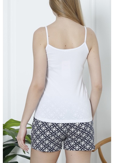Nicoletta Kadın Şortlu Pijama Takımı İp Askılı Pamuklu Likralı Cepli Beyaz Nıc1073 R01 Beyaz