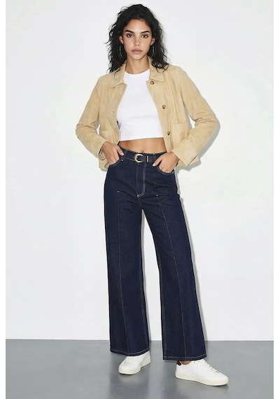 Shade Kadın Kemerli Likralı Geniş Paça Denim Pantolon 3289 60286059 - Lacivert