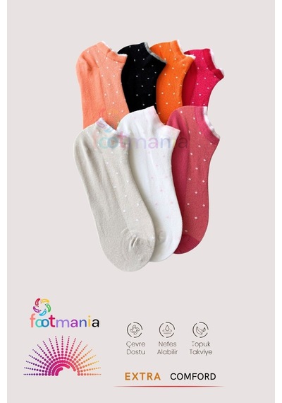 Footmania 5 Çift Sport Kadın Penye Puantiyeli Renkli Patik Çorap Seti Terletmez Çklu Renk