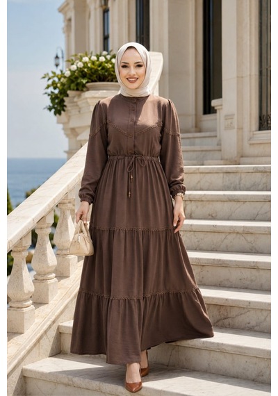 Hb Harma Time Butik Kadın Düğmeli Dantel Detaylı Beli Bağcıklı Ayrobin Kahverengi Elbise Acı Kahve Acı Kahve Hb Harma Time Butik Kadın Düğmeli Dantel Detaylı Beli Bağcıklı Ayrobin Kahverengi Elbise Acı Kahve Acı Kahve