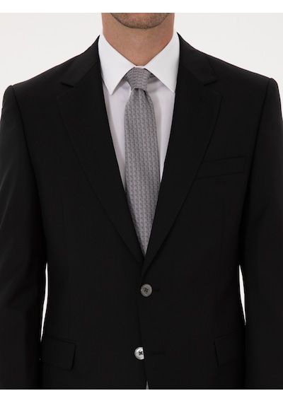 Cacharel Siyah Slim Fit %100 Yün Mono Yaka Basic Takım Elbise