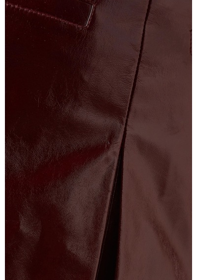 Self-portrait Self - Portrait Belted Lamb Leather Mini Skirt, Parlak Kuşaklı Deri Etek Bordo