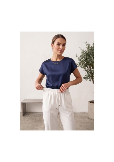 Milera Beyaz Beli Lastikli Bağcıklı Rahat Klasik/havuç Kesim Yüksek Bel Double Kumaş Pantolon Beyaz - 884222785 Beyaz