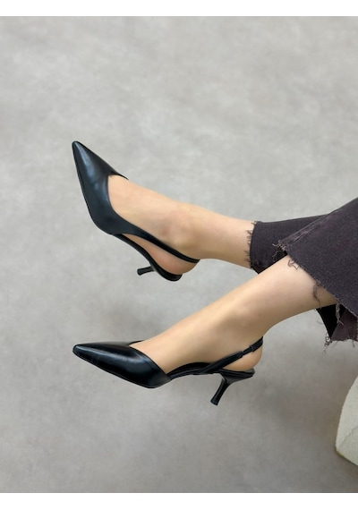 Ervanın Butiği Siyah Parlak Deri Jaren Lastik Detay Kadın Stiletto-6087 Siyahcilt