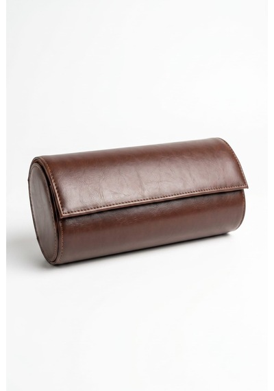 4 Lü Deri Saat Kutusu Silindir Tasarım Taşınabilir Saat Saklama Organizer 24x11x7 Cm Taba