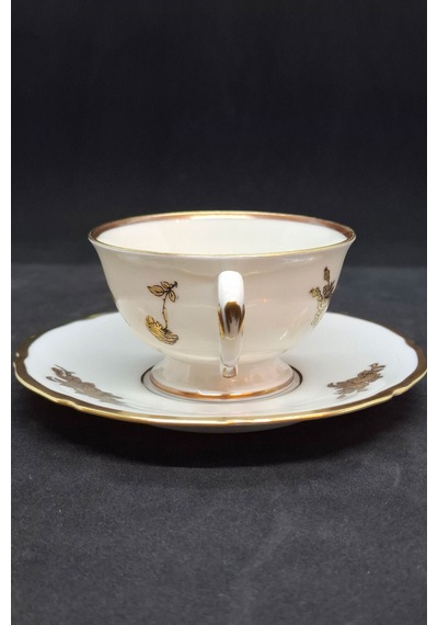 Gold Tone Floral Porselen Kahve Fincanı 60 Ml Krem