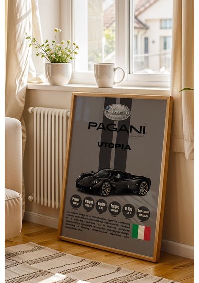 Pagani Utopia Premium Araba Tablosu - V12 Teknik Özellikli İtalyan Otomobil Duvar Dekoru Kayın