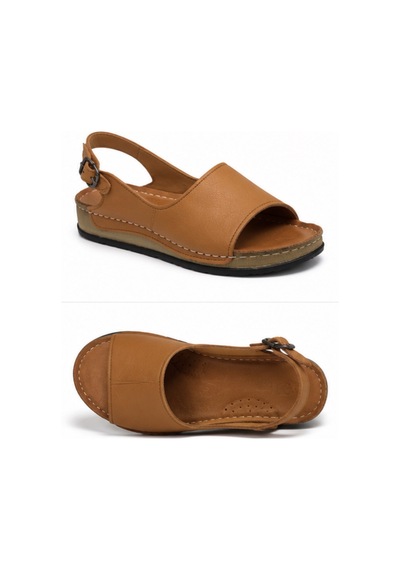 N Napa Shoe Np.306.taba Napa Shoe Hakiki Deri Kadın Sandalet Ayarlanabilir Tokalı Günlük Konfor Sandalet Taba