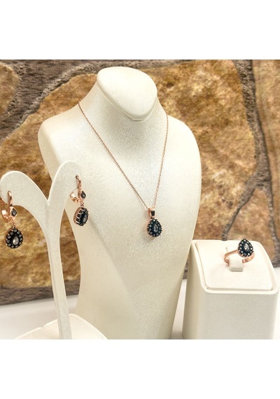 Elmas Montür Rosegold Damla Gümüş Set Takım Rose Gold
