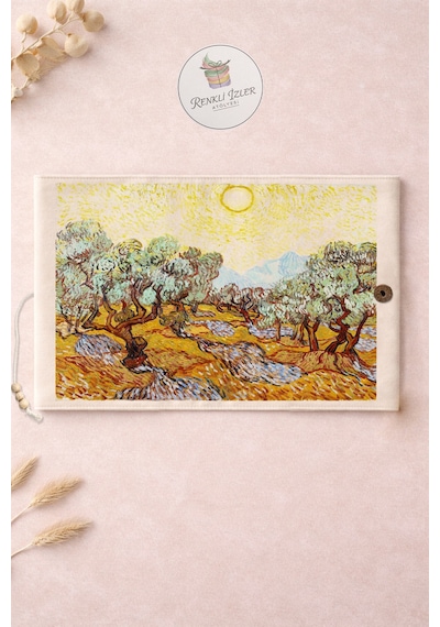 Kitap Kılıfı Ve Metal Kitap Ayracı Seti Van Gogh Zeytin Ağaçları