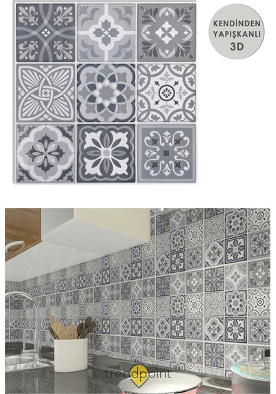 Trendpoint 3d 30 30cm Mutfak Tezgah Arkası Kaplama Pvc Kendinden Yapışkanlı Seramik Görünümlü Banyo