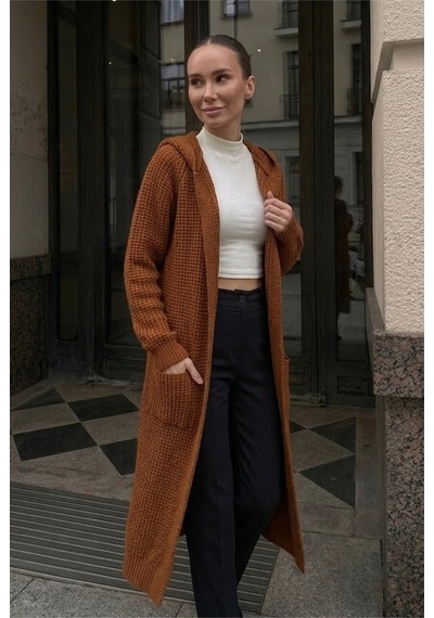 Onno Style Women Selanik Örgü Kadın Triko Uzun Hırka Bordo