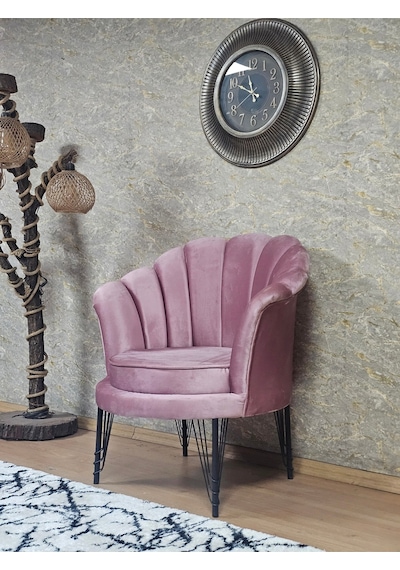 Zafir Tekli İstiridye Siyah Boyalı Telli Ayak Çay Seti Koltuk Tekli Berjer , Balkon, Salon, Ofis Pembe