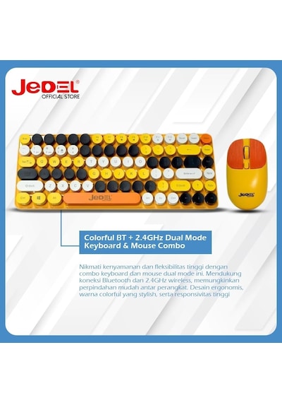 Jedel Kablosuz Daktilo Tuşlu Renkli Klavye Mouse Seti 84 Tuşlu Klavye 1600fpı Mouse