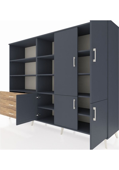 Hyperion Dolap 11 Raflı 3 Çekmeceli 5 Kapaklı 220x44x163 Antrasit Antrasit-antrasit/çam