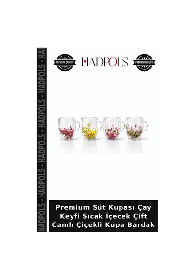 Premium Süt Kupası Çay Keyfi Sıcak İçecek Çift Camlı Çiçekli Kupa Bardak Diğer