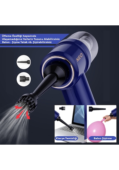 Kablosuz Araç İçi Süpürge 14.000PA Güçlü Emiş Fırçasız Motor 3800MAH Batarya Filtre