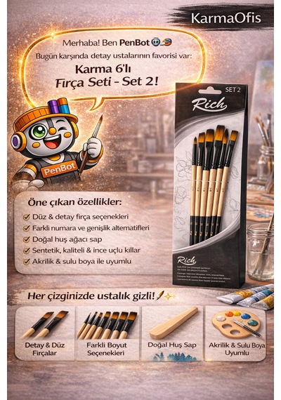 6 Lı Karma Fırça Seti Set 2 Detay, Düz Ve Düz Kesik Uçlu Profesyonel Boya Fırça Akrilik&sulu Boya