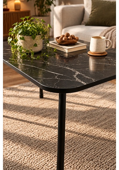 Sulorahome Ceviz Desenli Metal Ayaklı Çekmeceli Orta Sehpa