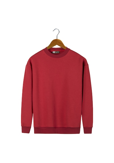 Unisex Kırmızı Oversize Kalın Üç Iplik Şardonlu Bisiklet Yaka Basic Sweatshirt Kırmızı